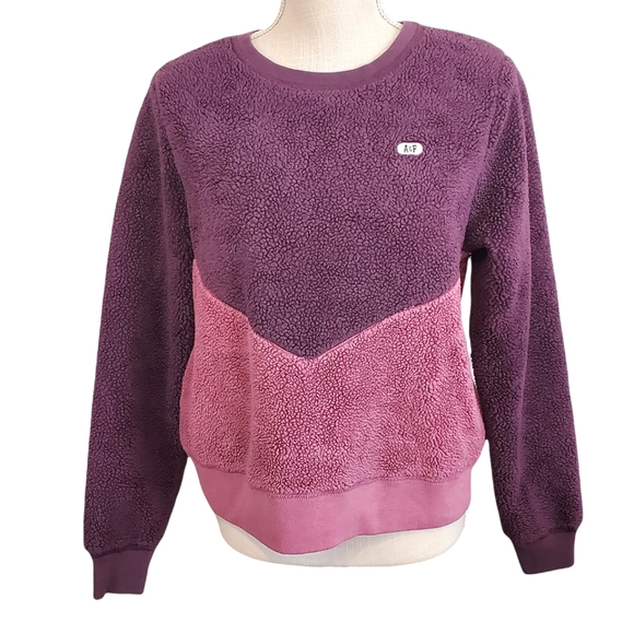 Abercrombie & Fitch Sweaters - A&FITCH | Women's purple chevron color block faux-fur pullover sweater. Size M.